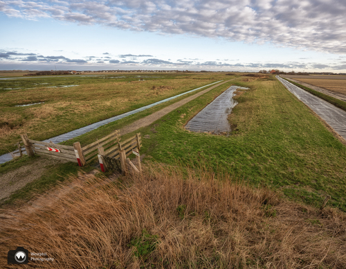 Vergezicht met sloten en dor gras