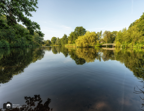 Grote rivier met in de verte mensen die zwemmen