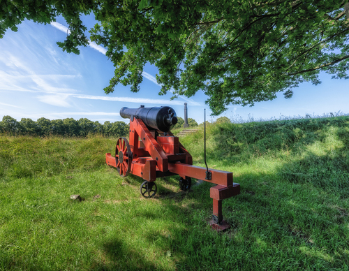 Zwart kanon op rood onderstel in veld