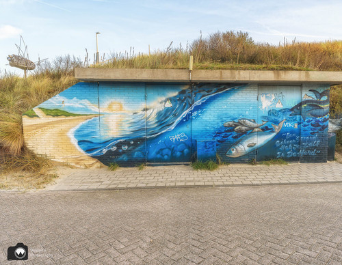 mooie blauwe muurschildering