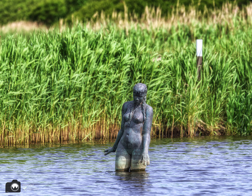 naakt vrouwenbeeld in het water tot de dijen